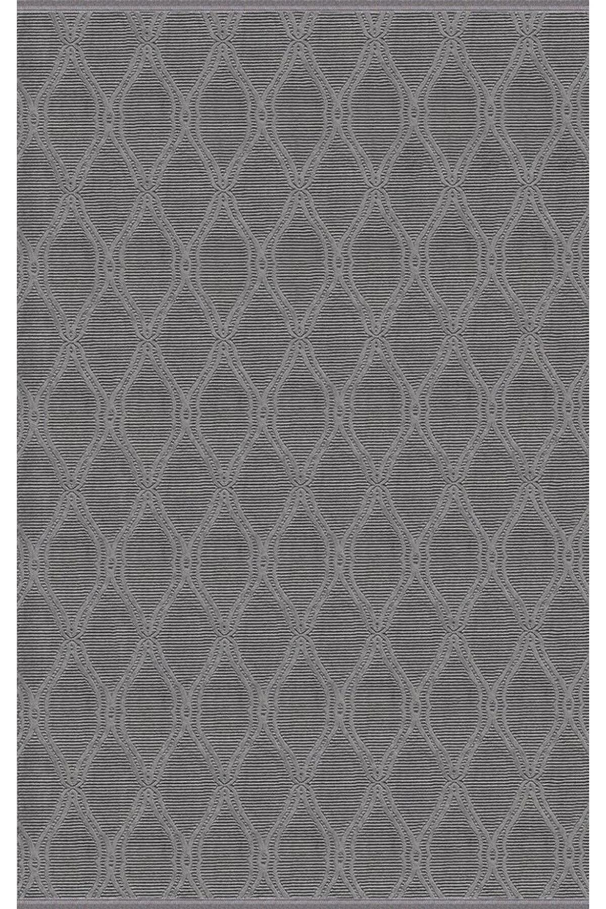 Merinos Recycle 37406 Krem 7 mm Pamuk Toz Tutmaz Yıkanabilir İnce Kaymaz Geometrik Dikdörtgen Makine Dokuma Salon Halısı 80x200 cm