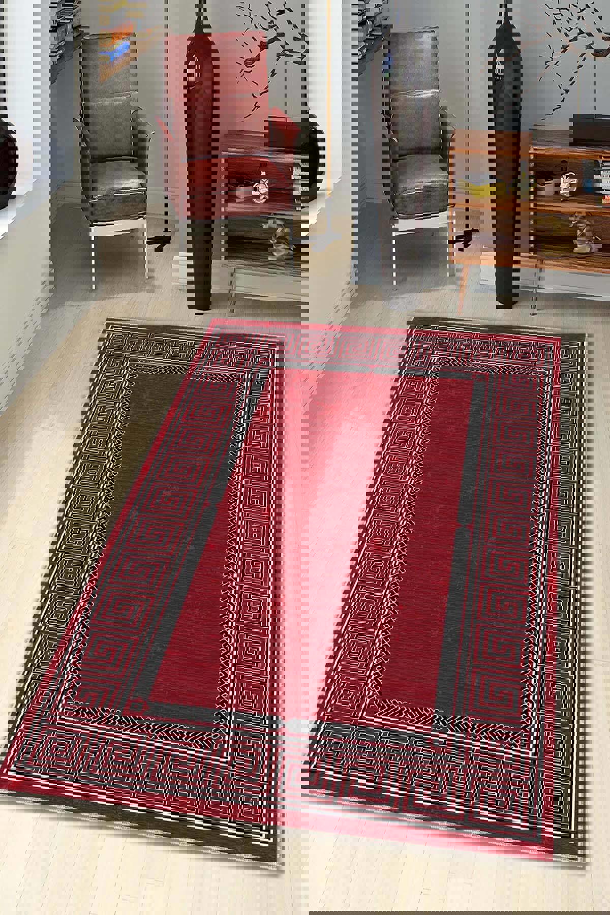 Viva Home AR319 Bordo 7 mm Mikropolyester Leke Tutmaz-Toz Tutmaz Yıkanabilir Orta Kaymaz Dot Taban Dikdörtgen Makine Dokuma Salon Halısı 100x200 cm