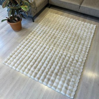 Asy Home Krem 65 mm Peluş Toz Tutmaz Yıkanabilir Kalın Kaymaz Dikdörtgen Makine Dokuma Çocuk Odası Halısı 80x150 cm