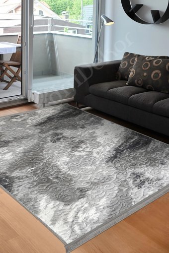 Dijidekor Deluxe Antrasit 6 mm Polyester Yıkanabilir Orta Kaymaz Deri Taban Dikdörtgen Makine Dokuma Salon Halısı 80x150 cm
