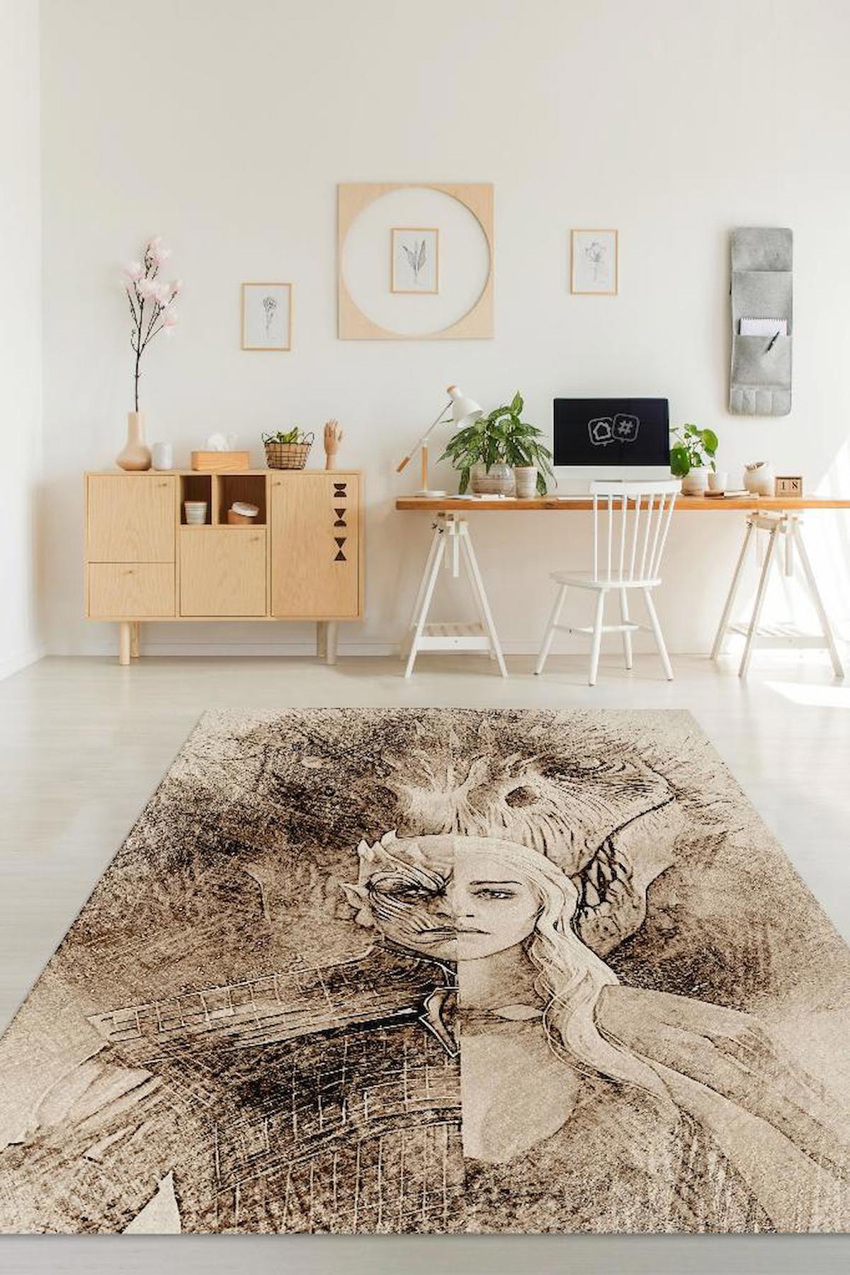 Homshtag Breaking Bad Ekru 4 mm Pamuk Antistatik Yıkanabilir İnce Kaymaz Dikdörtgen Makine Dokuma Salon Halısı 200x300 cm