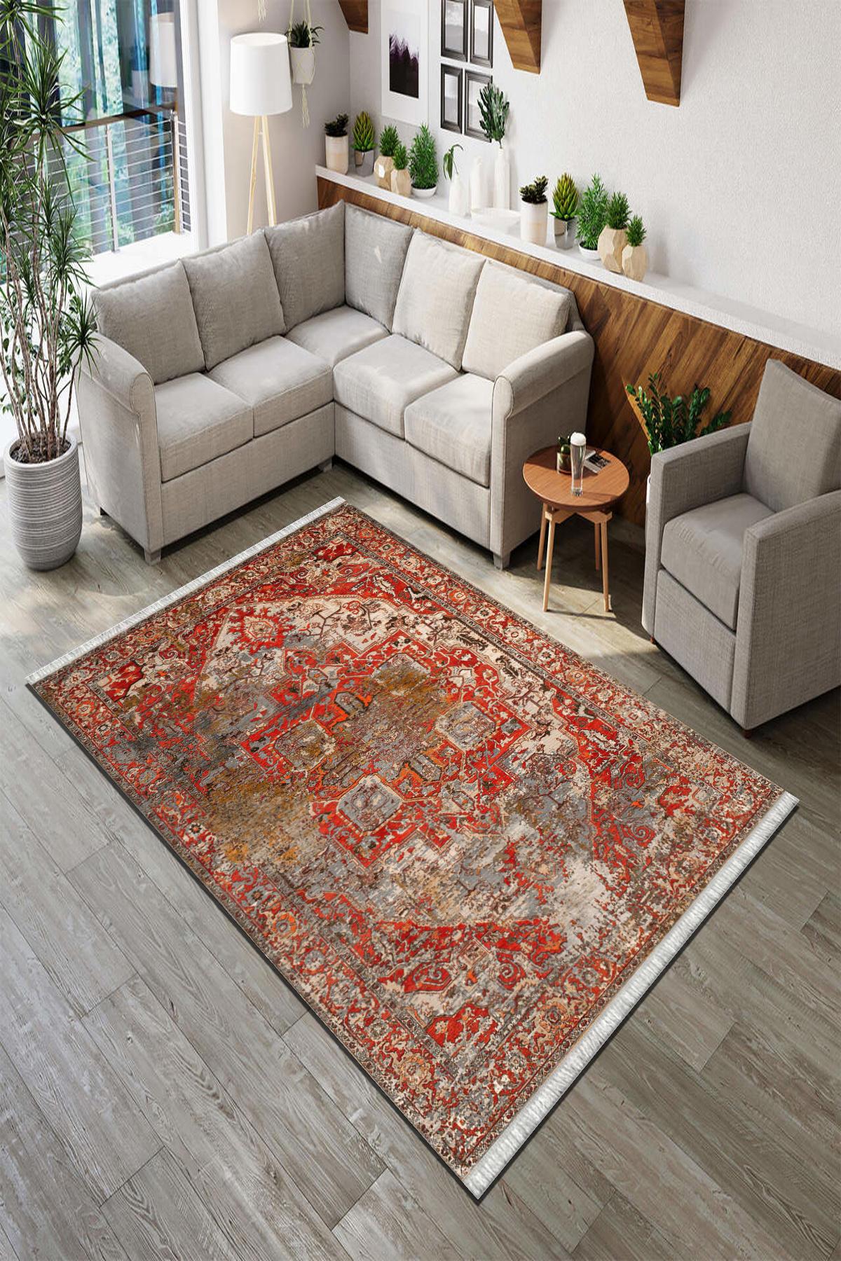 Roslyn Home Kırmızı 6 mm Polyester Toz Tutmaz Yıkanabilir İnce Kaymaz Dot Taban Dikdörtgen Makine Dokuma Salon Halısı 120x180 cm