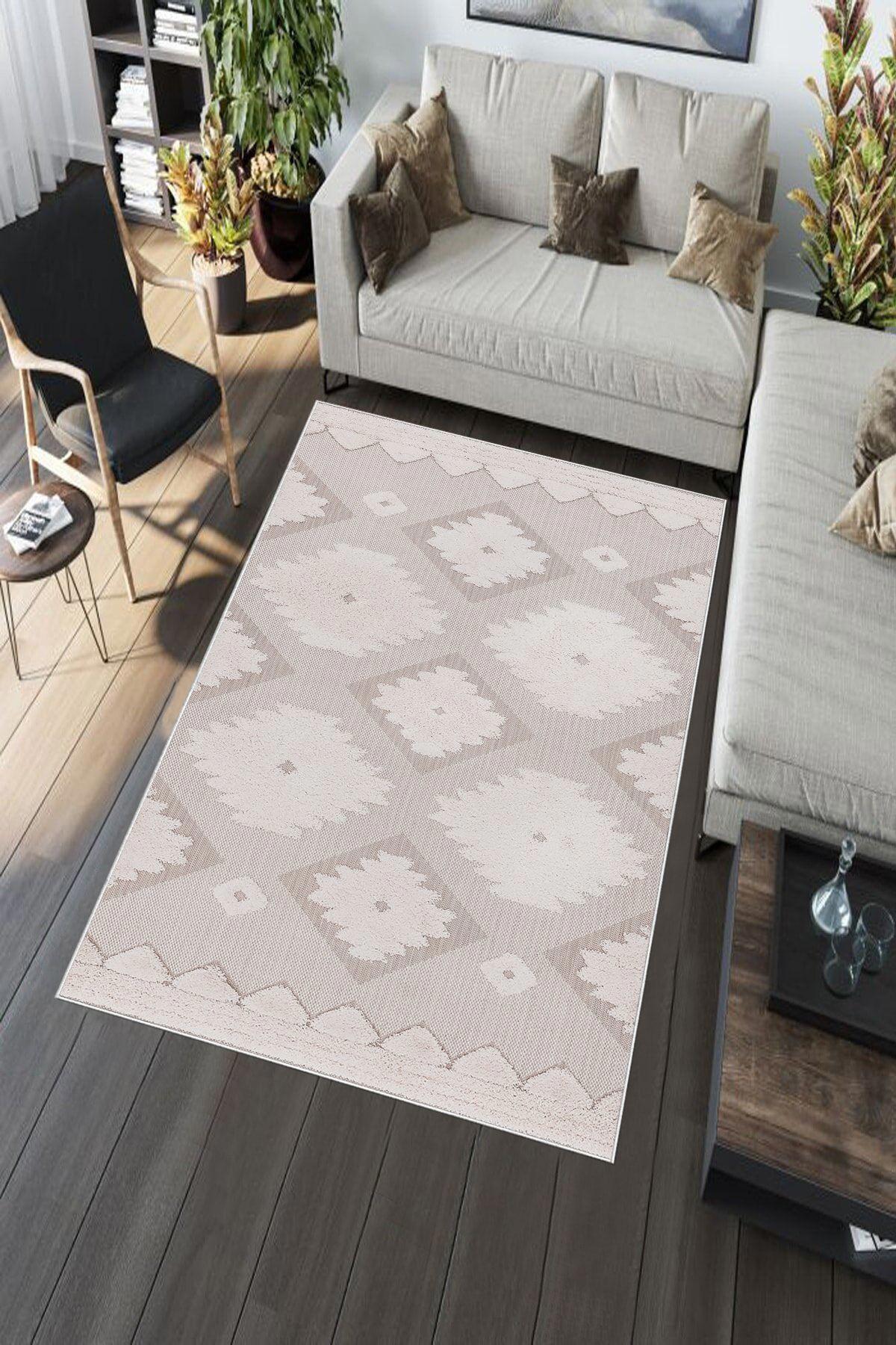 Aldora A286 Vizon 9 mm Deri Antibakteriyel Yıkanabilir İnce Kaymaz Lateks Taban Dikdörtgen Makine Dokuma Salon Halısı 180x180 cm