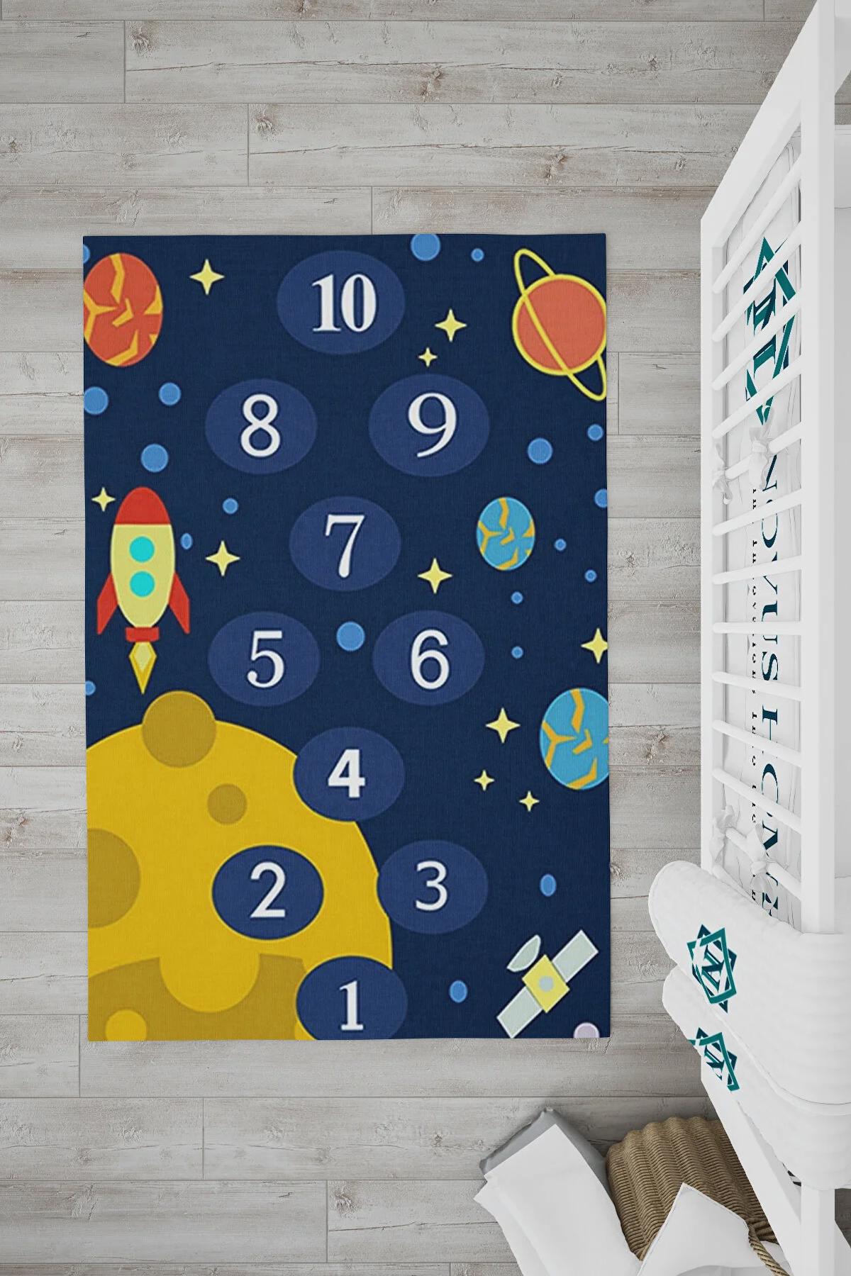 Novus Home Punto Serisi Lacivert 7 mm Polyester Antibakteriyel-Toz Tutmaz-Yalıtıma Yardımcı Yıkanabilir İnce Kaymaz Taban Dikdörtgen Makine Dokuma Çocuk Odası Halısı 100x150 cm