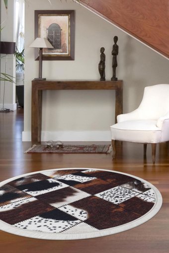 Dijidekor DR01 Kahverengi 7 mm Polyester Yıkanabilir Orta Kaymaz Dot Taban Yuvarlak Makine Dokuma Salon Halısı 200x290 cm