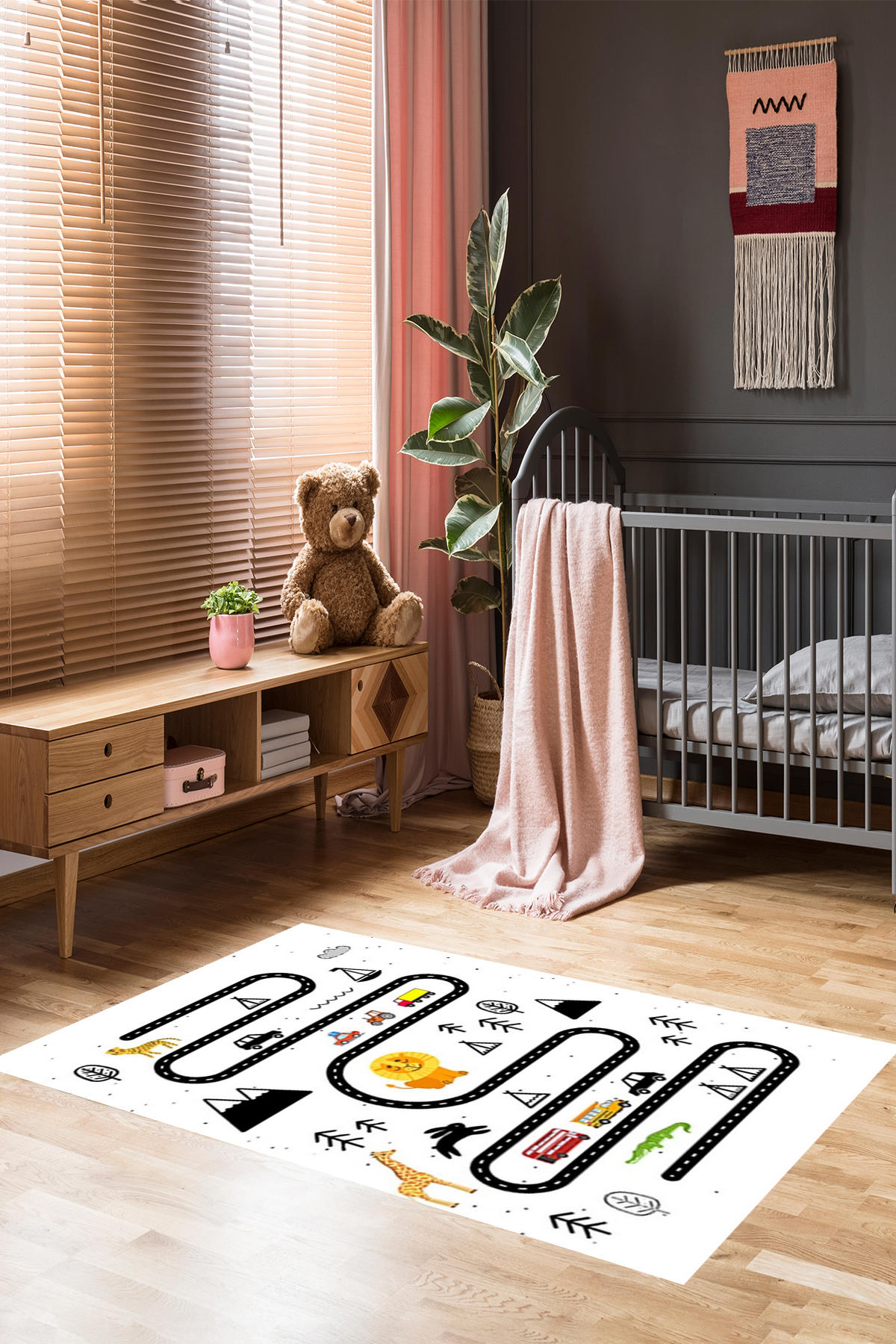 Homier Collection H-CK-10132A Krem 7 mm Pamuk Antibakteriyel Yıkanabilir Orta Kaymaz Dot Taban Dikdörtgen Makine Dokuma Çocuk Odası Halısı 200x290 cm