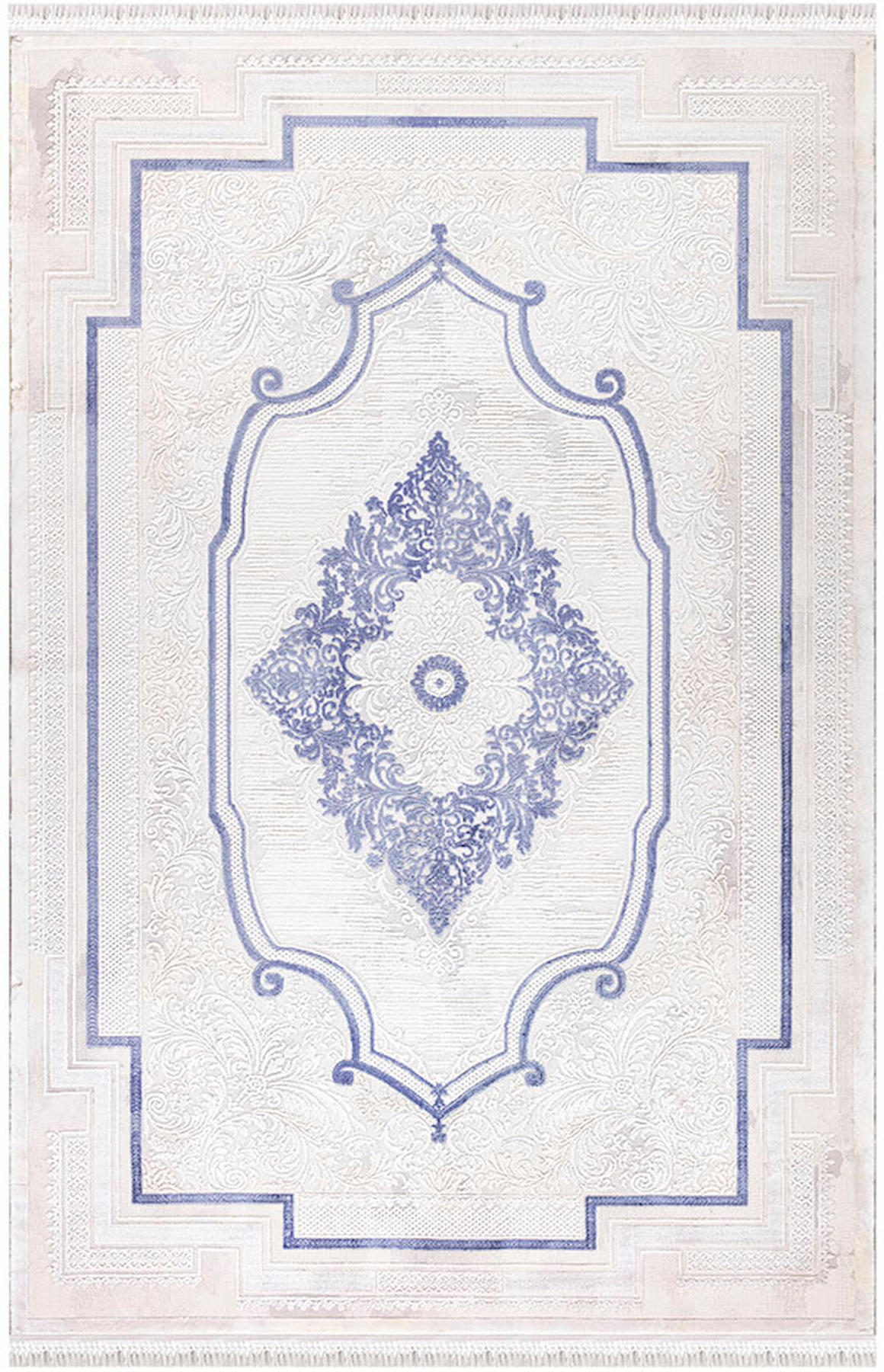 İpek Home Blossom 13553 Beyaz-Mavi 10 mm Bambu Toz Tutmaz Yıkanabilir Orta Kaymaz Pamuk Taban Dikdörtgen Makine Dokuma Antre-Çocuk Odası-Salon-Yatak Odası Halısı 180x180 cm