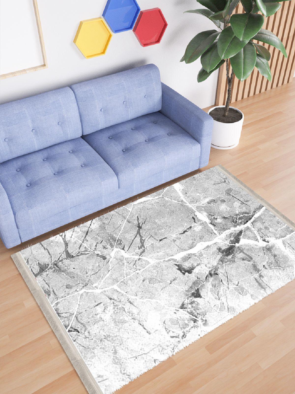 Enbe Collection E-ST1019B Gri 5 mm Pamuk Antibakteriyel Yıkanabilir Orta Kaymaz Dot Taban Dikdörtgen Makine Dokuma Oturma Odası Halısı 80x120 cm