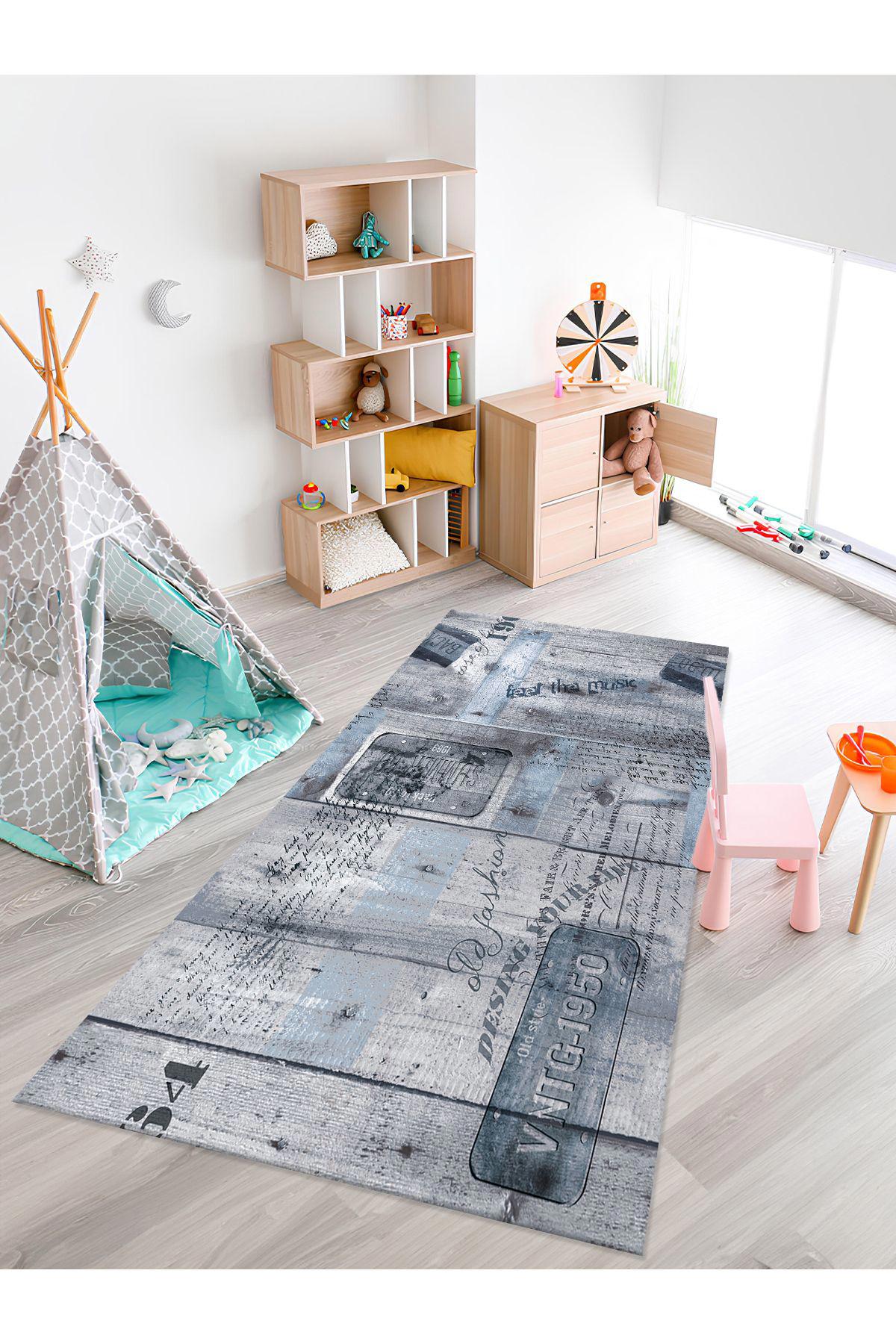 İnspira Krem 12 mm Polyester Yalıtıma Yardımcı Yıkanabilir İnce Kaymaz Taban Dikdörtgen Makine Dokuma Genç Odası Halısı 80x150 cm
