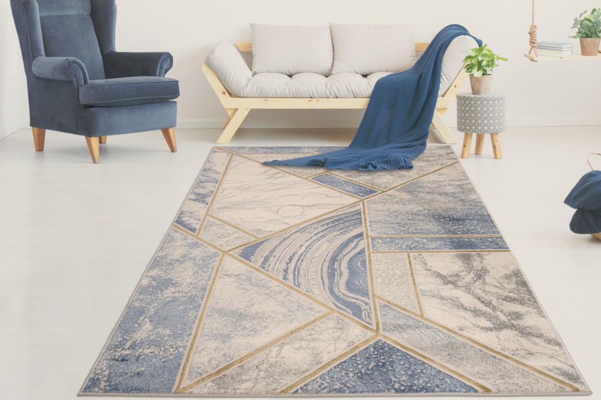 Home Dream CRS002 Mavi 9 mm Polyester Yumuşak Yıkanabilir Orta Kaymaz Dikdörtgen Makine Dokuma Salon Halısı 160x230 cm