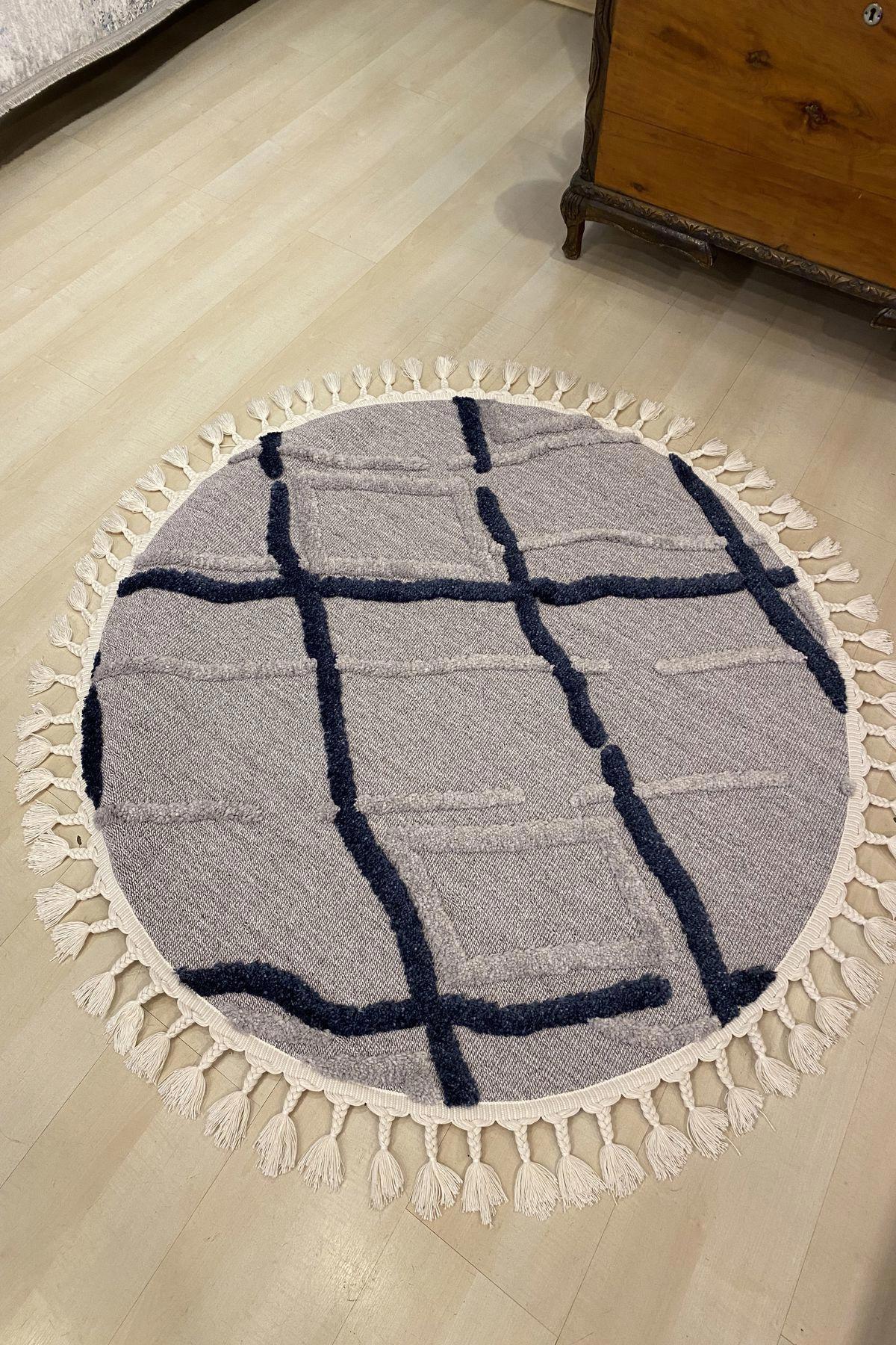 Eko Halı Terazzo TRZ03 Gri-Lacivert 10 mm Polyester Silinebilir Yıkanabilir Orta Kaymaz Yuvarlak Makine Dokuma Oturma Odası-Salon Halısı 160x230 cm