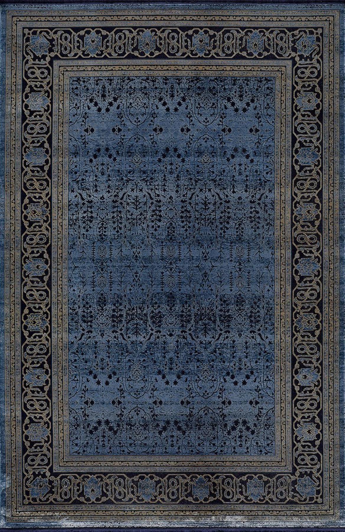 Artemis Halı 6463B Lacivert 5 mm Akrilik Yıkanabilir İnce Kaymaz Jüt Taban Dikdörtgen Makine Dokuma Salon Halısı 60x100 cm