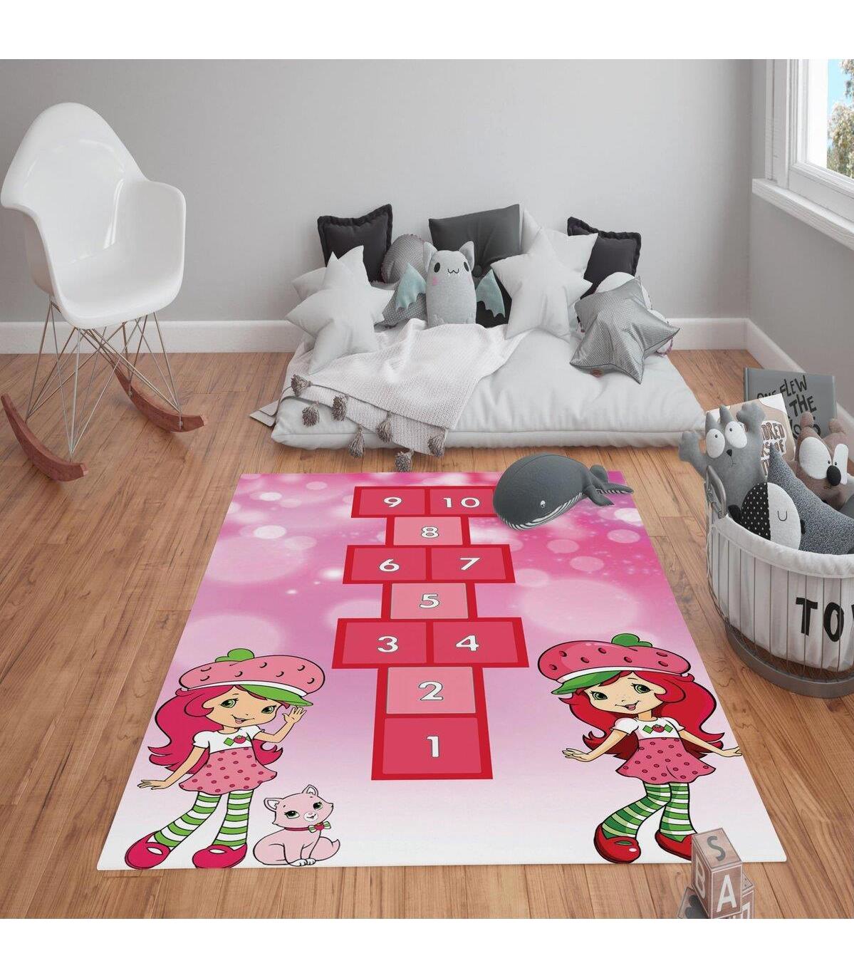 Doruklar Home Collection Pembe 0.7 mm Polyester Antibakteriyel Yıkanabilir Kalın Kaymaz Taban Dikdörtgen Makine Dokuma Çocuk Odası Halısı 100x300 cm