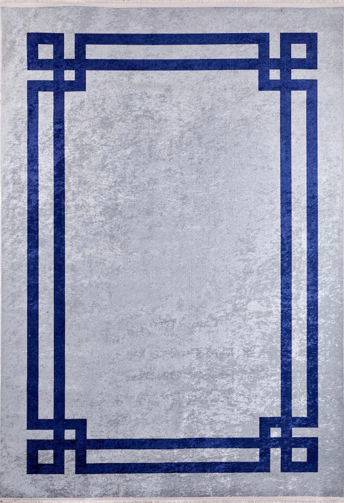 Halı Atölyesi HA097 Gri-Lacivert 5 mm Pamuk Hipoalerjenik Yıkanabilir İnce Kaymaz Taban Dikdörtgen Makine Dokuma Salon Halısı 200x250 cm