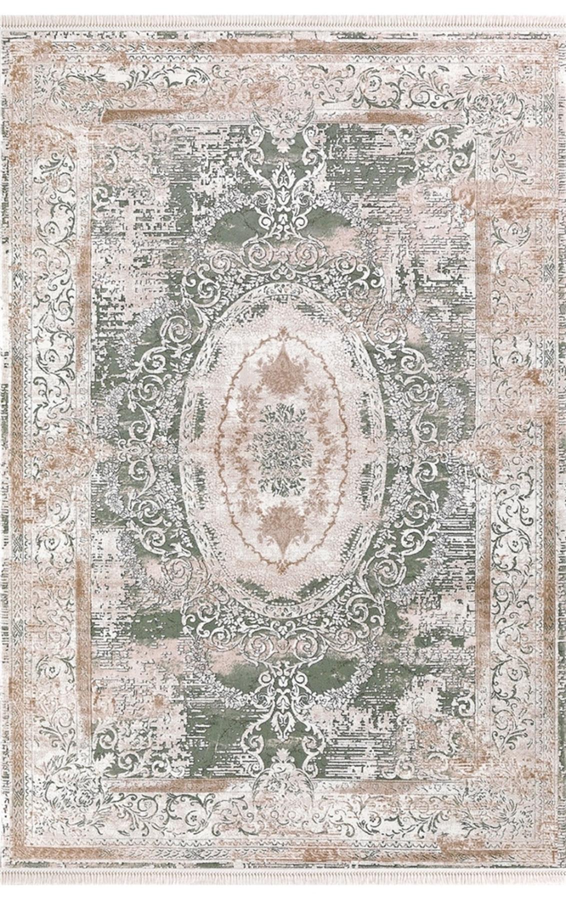 Padişah Santo 31881 Yeşil 10 mm Akrilik Yıkanabilir İnce Kaymaz Dikdörtgen Makine Dokuma Salon Halısı 120x180 cm