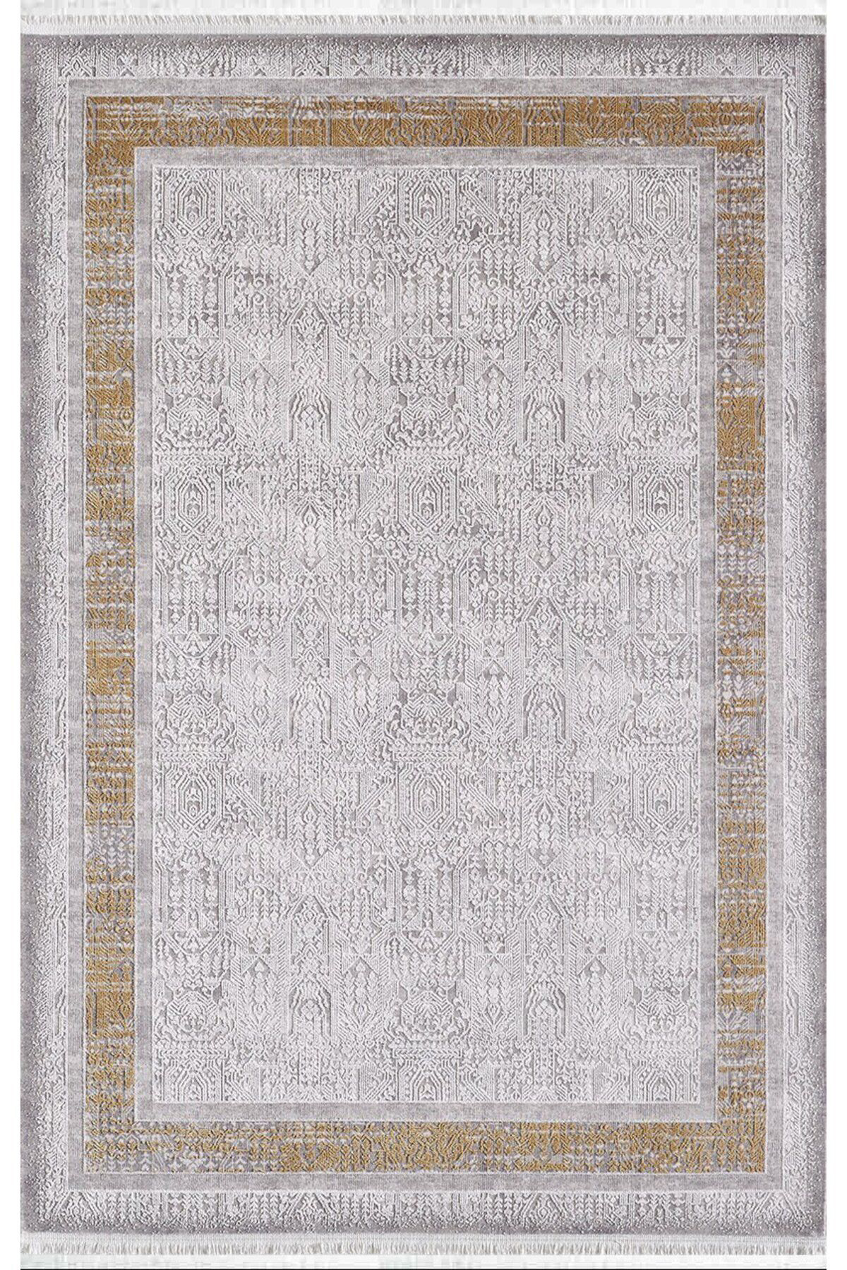 Artemis Halı Barok Antrasit 7 mm Viskon Yıkanabilir İnce Kaymaz Jüt Taban Dikdörtgen Makine Dokuma Salon Halısı 160x160 cm