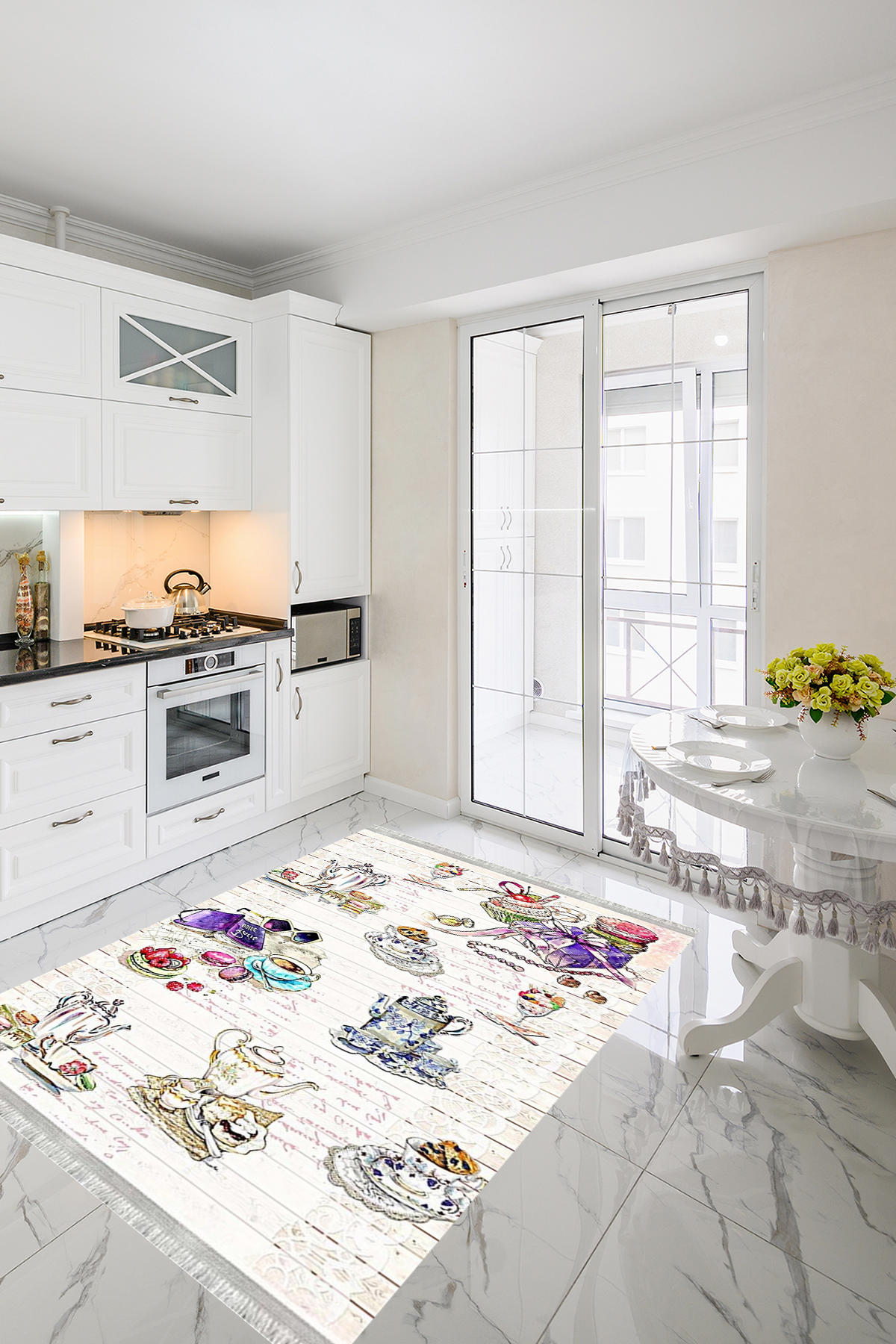 Homier Collection H-MK-9018A Krem 7 mm Pamuk Antibakteriyel Yıkanabilir Orta Kaymaz Dot Taban Dikdörtgen Makine Dokuma Salon Halısı 100x300 cm