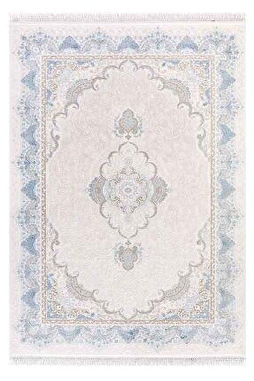 Artemis Halı Bosphorus 0701B Bej - Mavi Akrilik Yıkanabilir İnce Kaymaz Jüt Taban Dikdörtgen Makine Dokuma Salon Halısı 80x150 cm