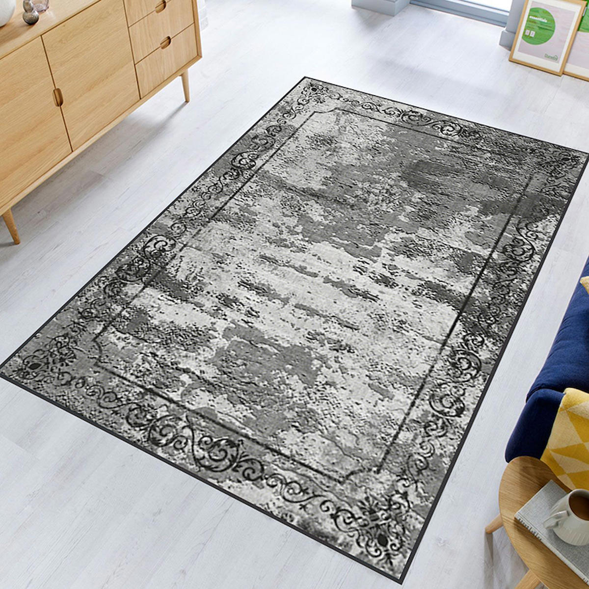 Rovigo Home RVG1517-SD309 Gri 8 mm Polyester Antibakteriyel-Leke Tutmaz-Toz Tutmaz Yıkanabilir İnce Kaymaz Dot Taban Dikdörtgen Makine Dokuma Salon Halısı 80x500 cm