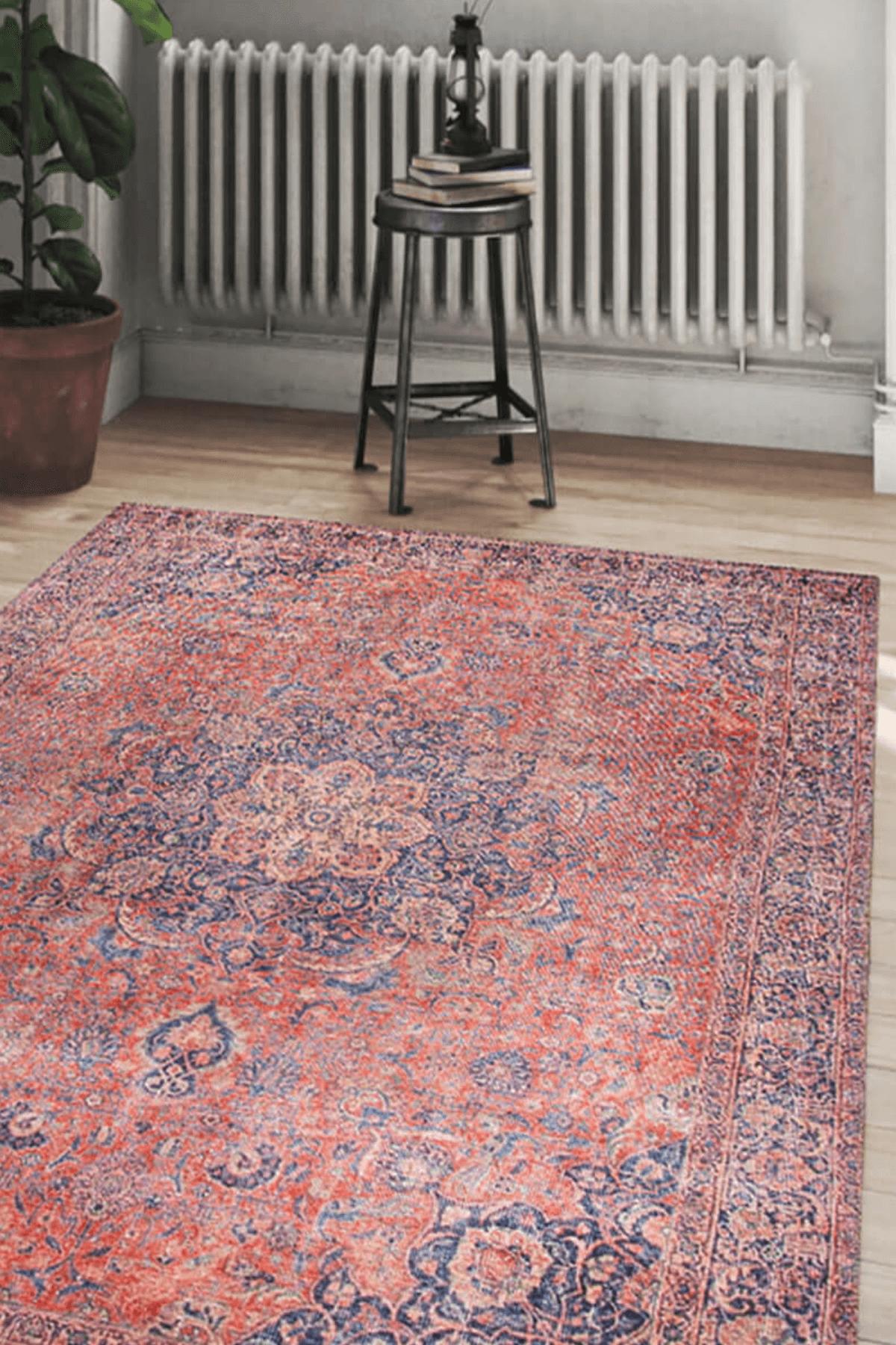 Artloop AL-370 Kırmızı 4 mm Polyester Yıkanabilir İnce Kaymaz Jüt Taban Dikdörtgen Makine Dokuma Salon Halısı 200x290 cm