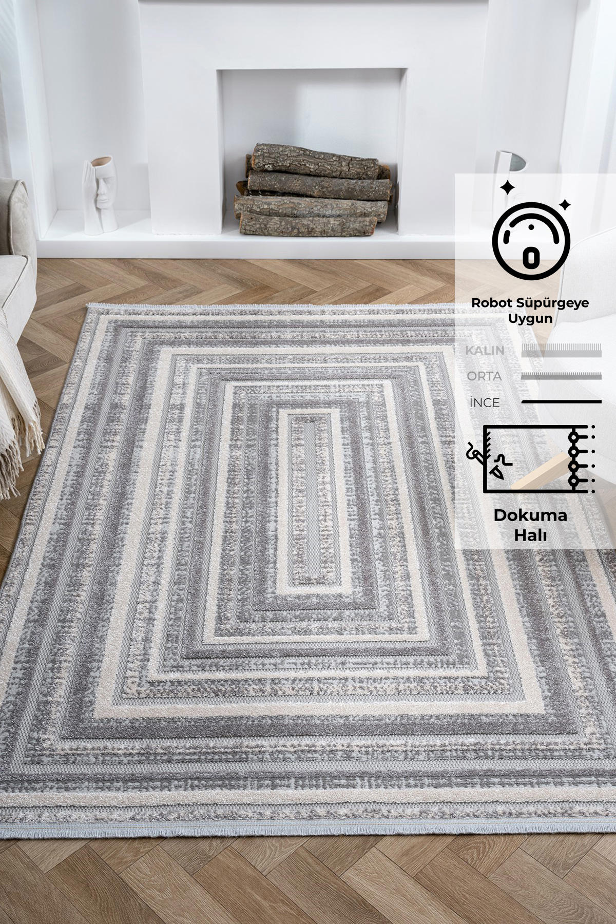 Konfor Halı Value 9904 Gri 5 mm Polyester Yıkanabilir Dikdörtgen Makine Dokuma Salon Halısı 80x120 cm