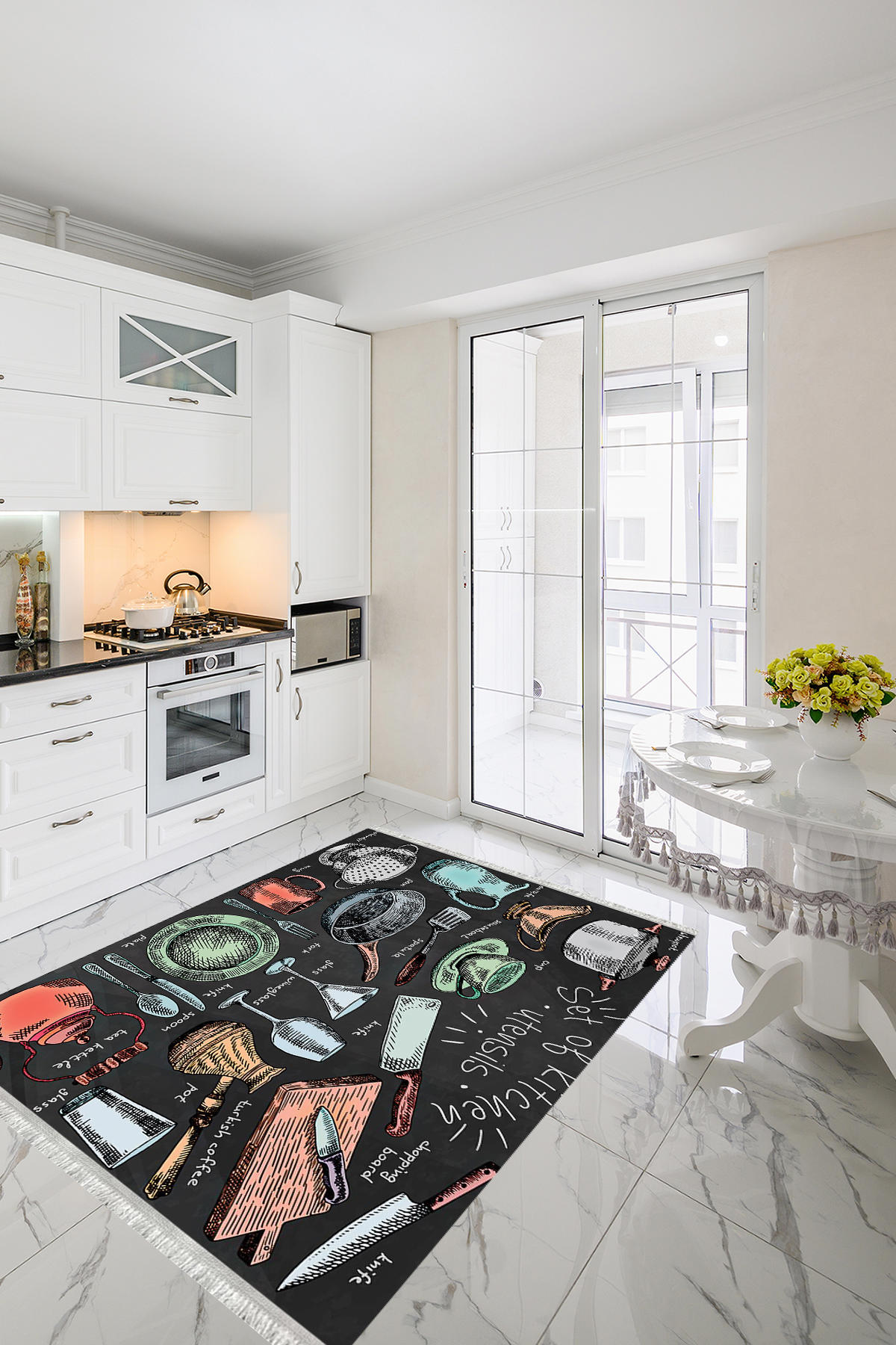 Homier Collection H-MK-9049A Krem 7 mm Pamuk Antibakteriyel Yıkanabilir Orta Kaymaz Dot Taban Dikdörtgen Makine Dokuma Salon Halısı 156x230 cm