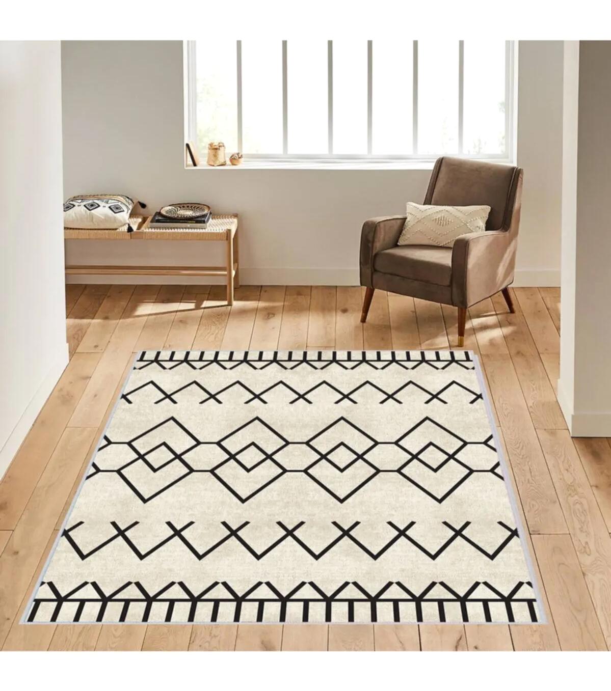 Rovigo Home RVG1598 Krem 8 mm Polyester Antibakteriyel-Leke Tutmaz-Toz Tutmaz Yıkanabilir İnce Kaymaz Dot Taban Dikdörtgen Makine Dokuma Salon Halısı 80x150 cm