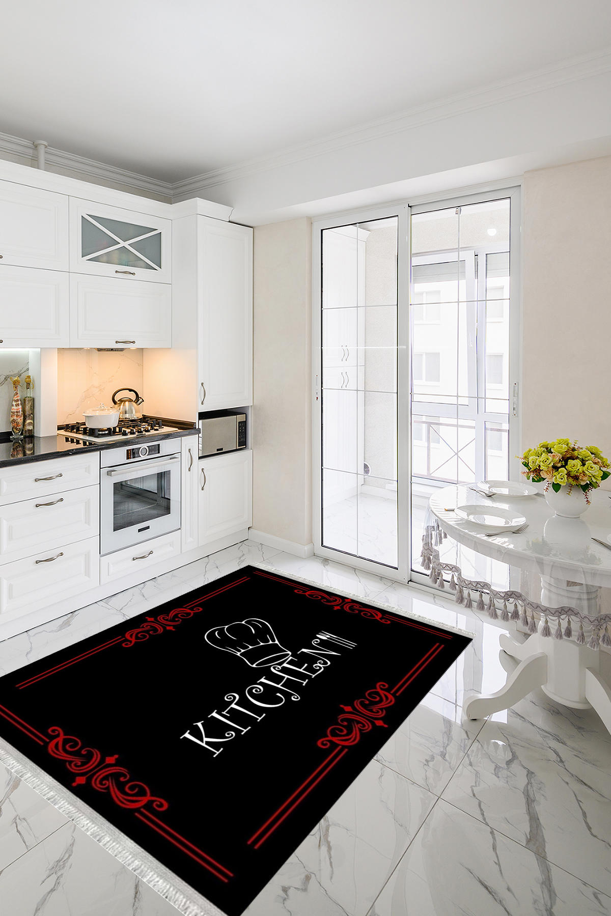 Homier Collection H-MK-9026A Krem 7 mm Pamuk Antibakteriyel Yıkanabilir Orta Kaymaz Dot Taban Dikdörtgen Makine Dokuma Salon Halısı 100x300 cm