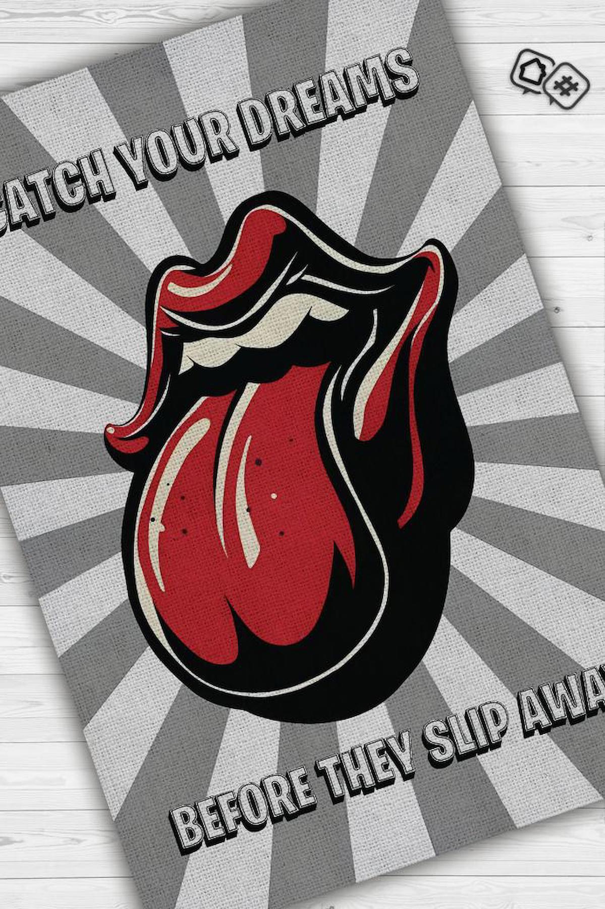 Homshtag The Rolling Stones Krem 4 mm Polyester Antistatik Yıkanabilir İnce Kaymaz Dikdörtgen Makine Dokuma Genç Odası Halısı 120x120 cm