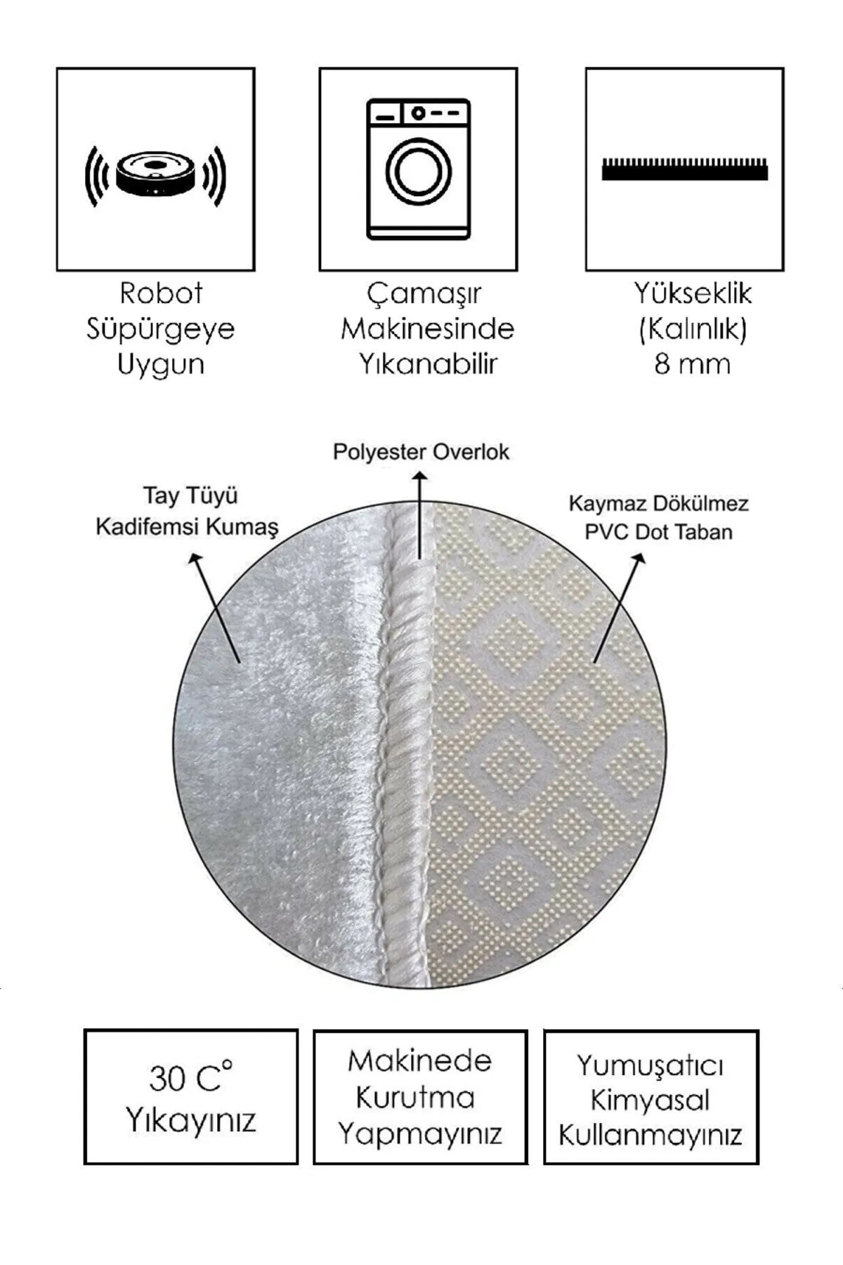 Rovigo Home RVG1452 Kahverengi 8 mm Polyester Antibakteriyel-Leke Tutmaz-Toz Tutmaz Yıkanabilir İnce Kaymaz Dot Taban Dikdörtgen Makine Dokuma Salon Halısı 80x300 cm
