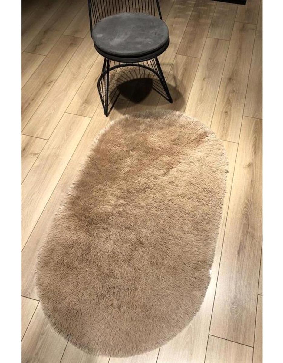 Doğuş Peluş Halı Krem 0.4 mm Silinebilir Yıkanabilir İnce Kaymaz Oval Makine Dokuma Salon Halısı 170x250 cm