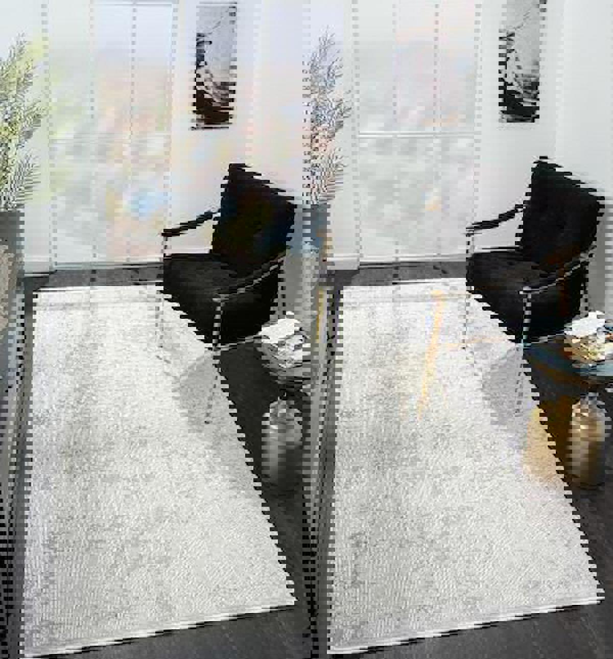 Çam Halı Nordic NX0012A Beyaz 6 mm Polyester Silinebilir Yıkanabilir Orta Dikdörtgen Makine Dokuma Salon Halısı 200x290 cm