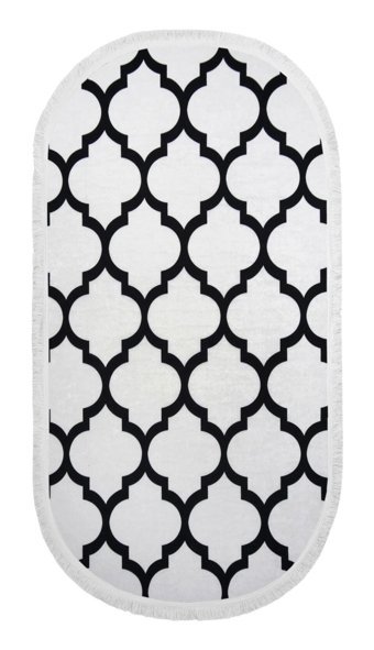 Dijidekor Beyaz 6 mm Polyester Antialerjenik Yıkanabilir Orta Kaymaz Dot Taban Oval Makine Dokuma Salon Halısı 80x150 cm
