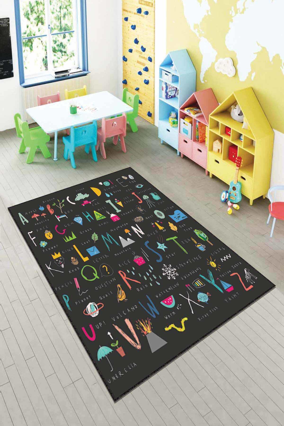 Viva Home AR066 Füme 7 mm Mikropolyester Silinebilir Yıkanabilir Kaymaz Dikdörtgen Makine Dokuma Salon Halısı 80x150 cm