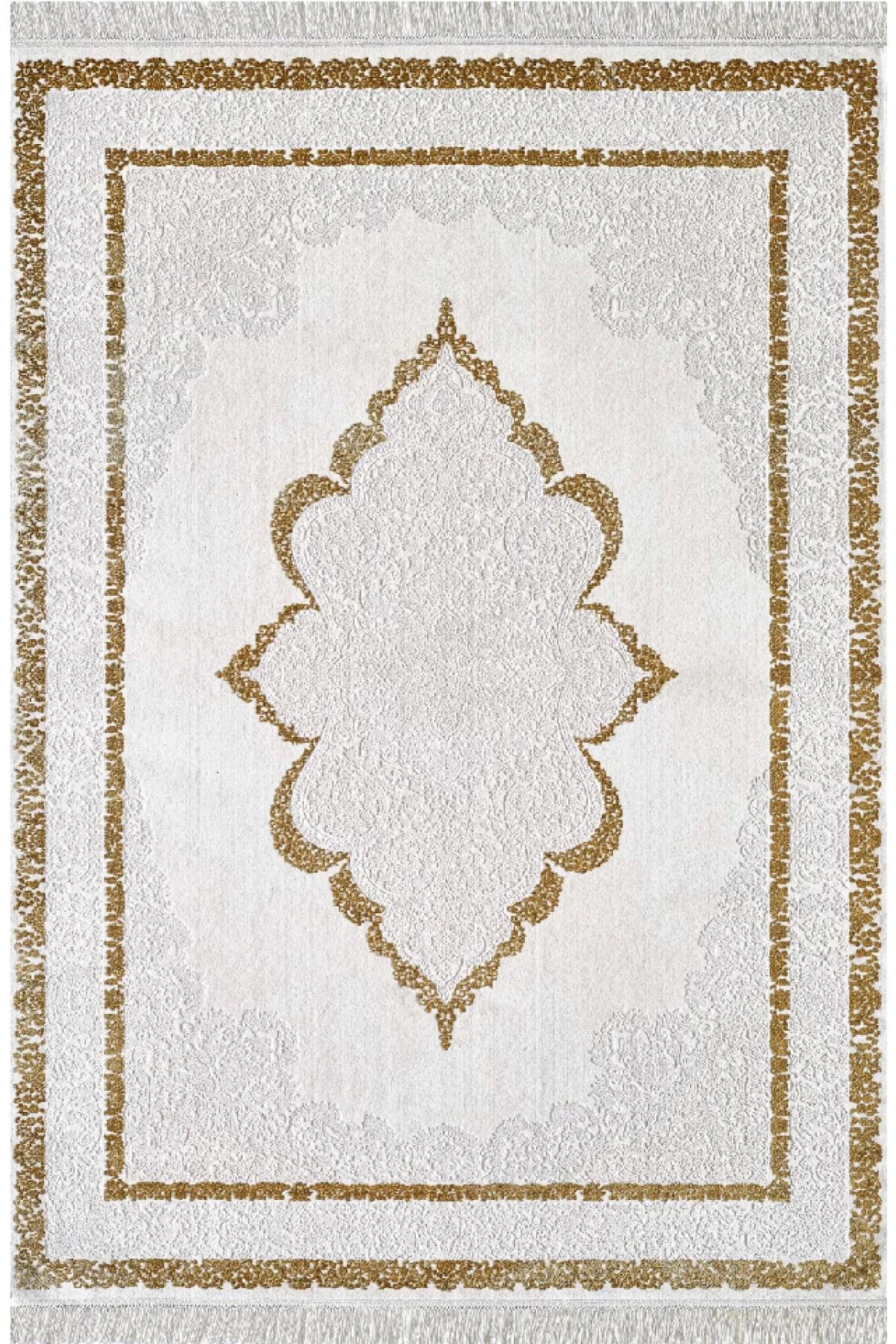 Royal Halı Voila ZQ00D Bej-Kahverengi 7 mm Pamuk Antibakteriyel Yıkanabilir Kalın Kaymaz Lateks Taban Dikdörtgen Makine Dokuma Salon Halısı 120x180 cm