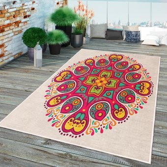 Homefesto Krem 5 mm Polyester Leke Tutmaz Yıkanabilir İnce Kaymaz Taban Dikdörtgen Makine Dokuma Salon Halısı 180x250 cm