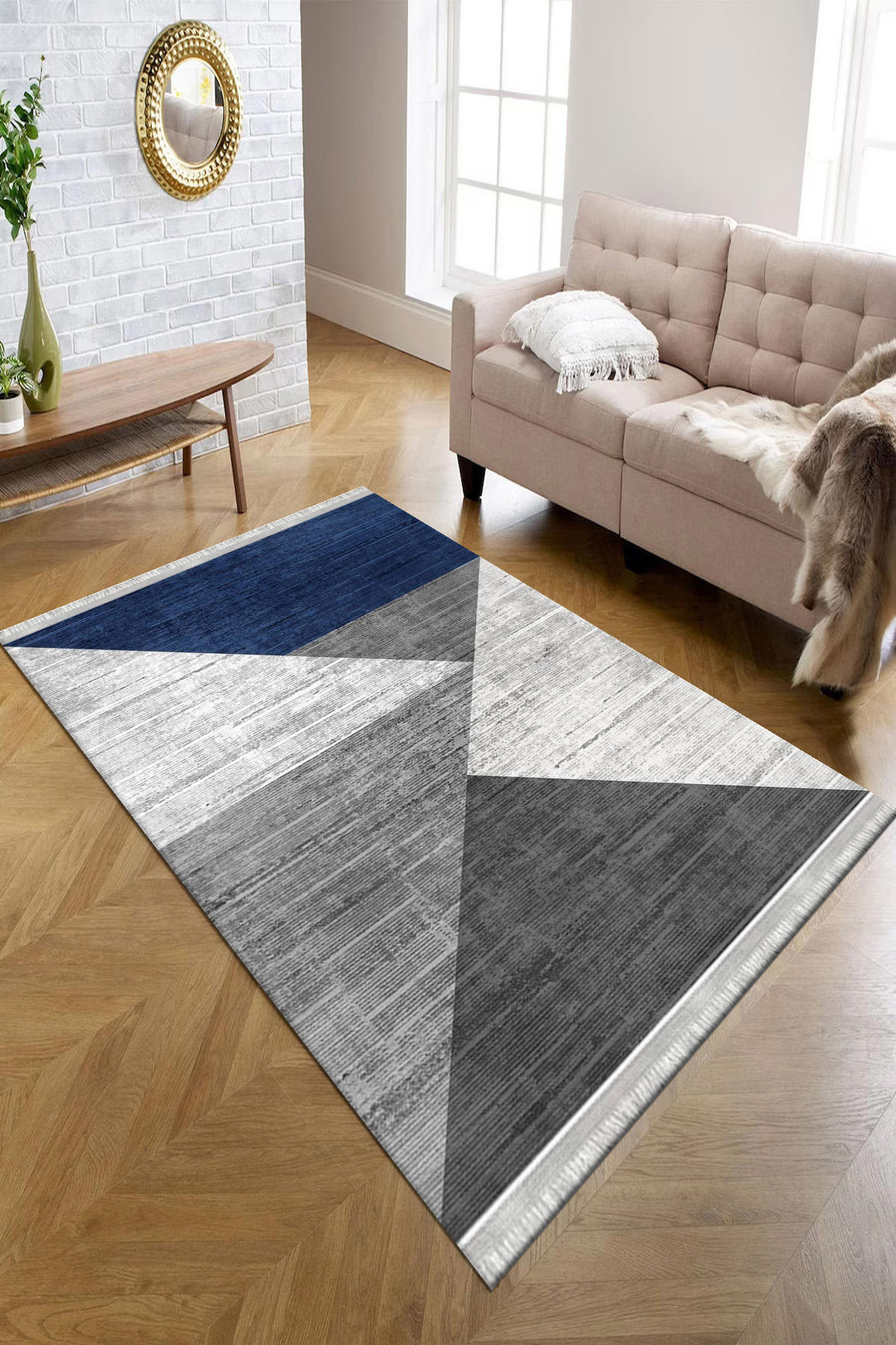 Kreatif Halı Lacivert 4 mm Polyester Antibakteriyel Yıkanabilir İnce Kaymaz Dikdörtgen Makine Dokuma Balkon Halısı 180x180 cm