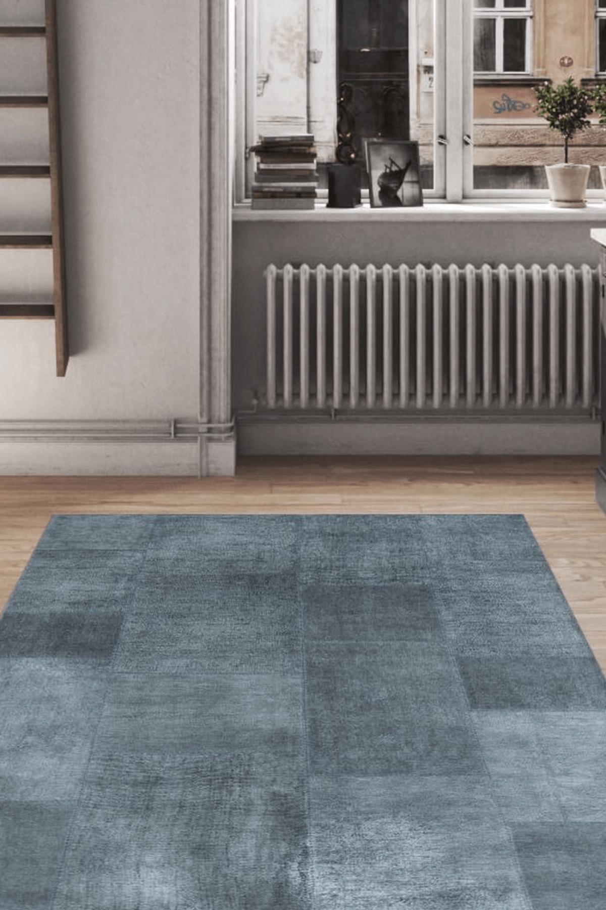 Artloop AL-102 Yeşil 4 mm Polyester Yıkanabilir İnce Kaymaz Jüt Taban Dikdörtgen Makine Dokuma Salon Halısı 80x150 cm