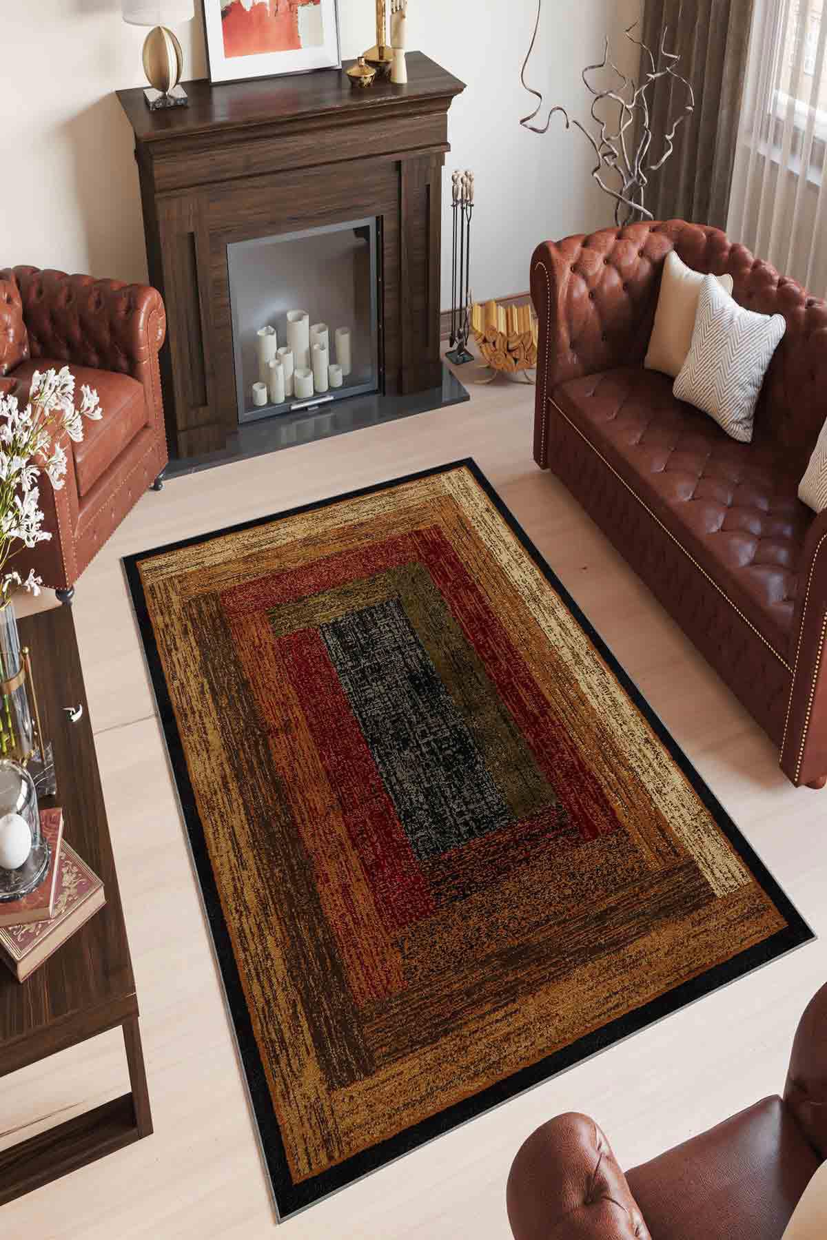 Homefesto Krem 5 mm Polyester Leke Tutmaz Yıkanabilir İnce Kaymaz Taban Dikdörtgen Makine Dokuma Salon Halısı 130x180 cm