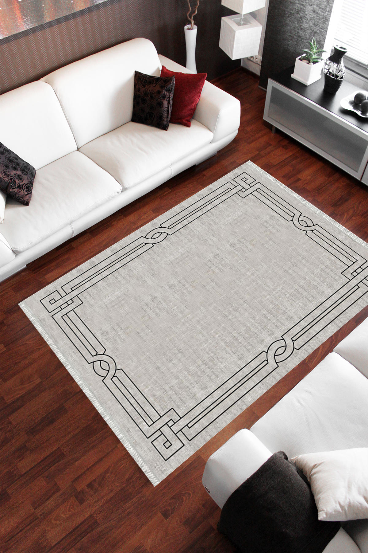 Homier Collection H-KS-3104A Krem 7 mm Pamuk Antibakteriyel Yıkanabilir Orta Kaymaz Dot Taban Dikdörtgen Makine Dokuma Salon Halısı 180x250 cm