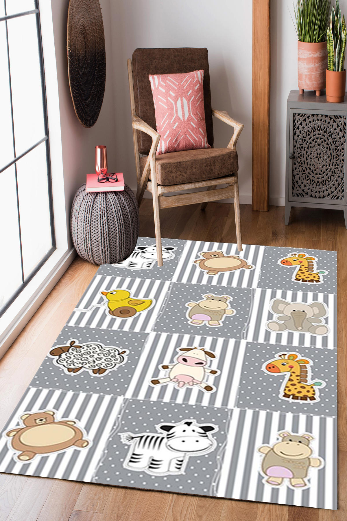 Homier Collection H-CK-10002A Mavi 7 mm Pamuk Antibakteriyel Yıkanabilir Orta Kaymaz Dot Taban Dikdörtgen Makine Dokuma Çocuk Odası Halısı 80x500 cm