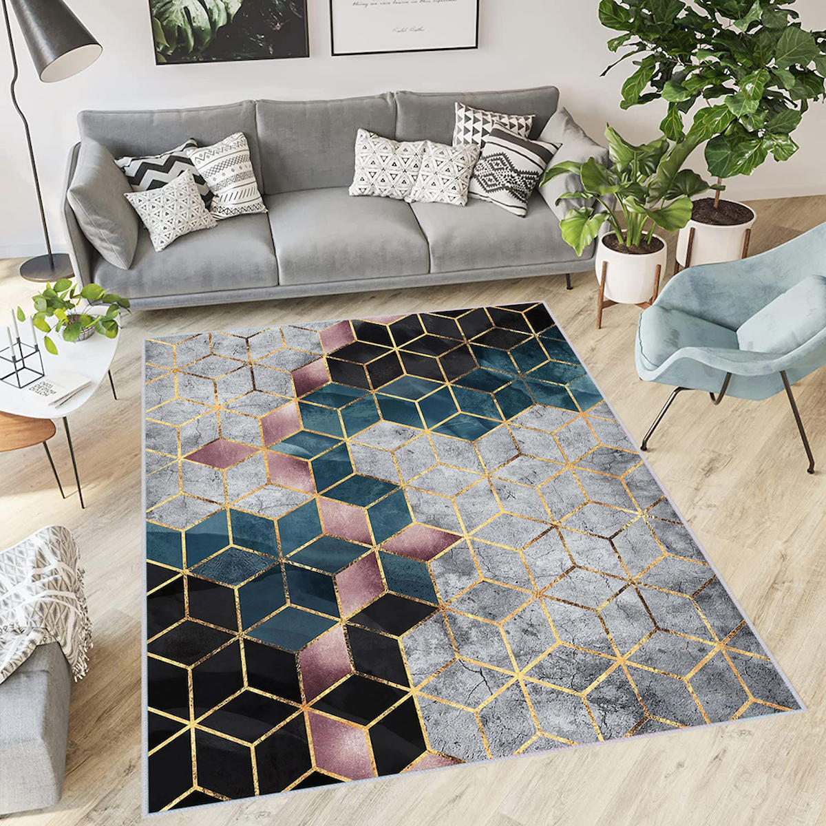 Rovigo Home RVG0387 Gri 8 mm Polyester Leke Tutmaz-Toz Tutmaz Yıkanabilir İnce Kaymaz Dot Taban Dikdörtgen Makine Dokuma Salon Halısı 200x400 cm