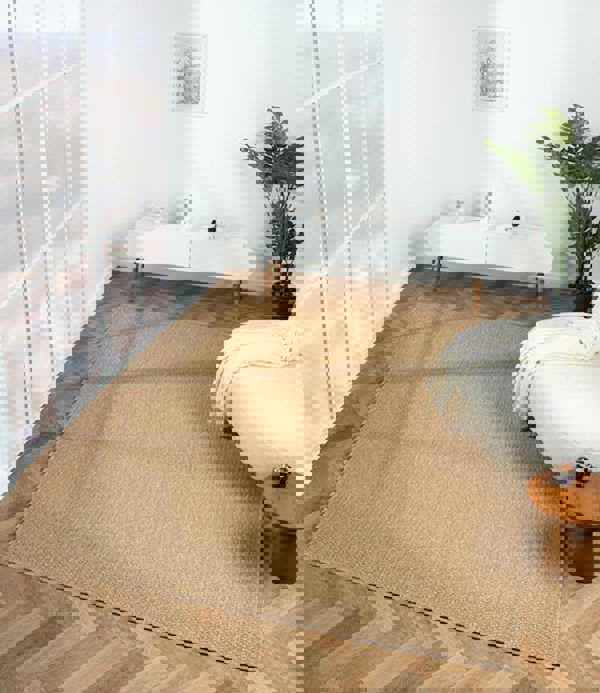 Çam Halı TB002A Bej 6 mm Polyester Silinebilir Yıkanabilir Orta Kaymaz Jüt Taban Dikdörtgen Makine Dokuma Salon Halısı 100x150 cm