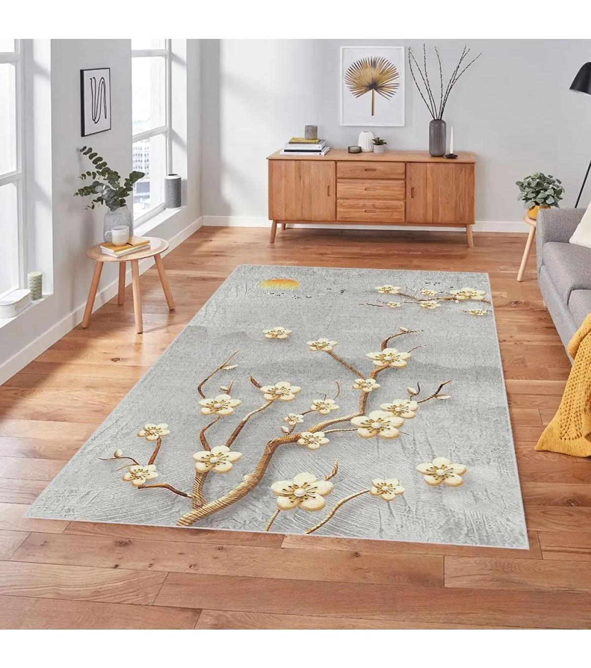 Rovigo Home RVG1858-SM238 Gri 8 mm Polyester Antibakteriyel-Leke Tutmaz-Toz Tutmaz Yıkanabilir İnce Kaymaz Dot Taban Dikdörtgen Makine Dokuma Salon Halısı 200x300 cm
