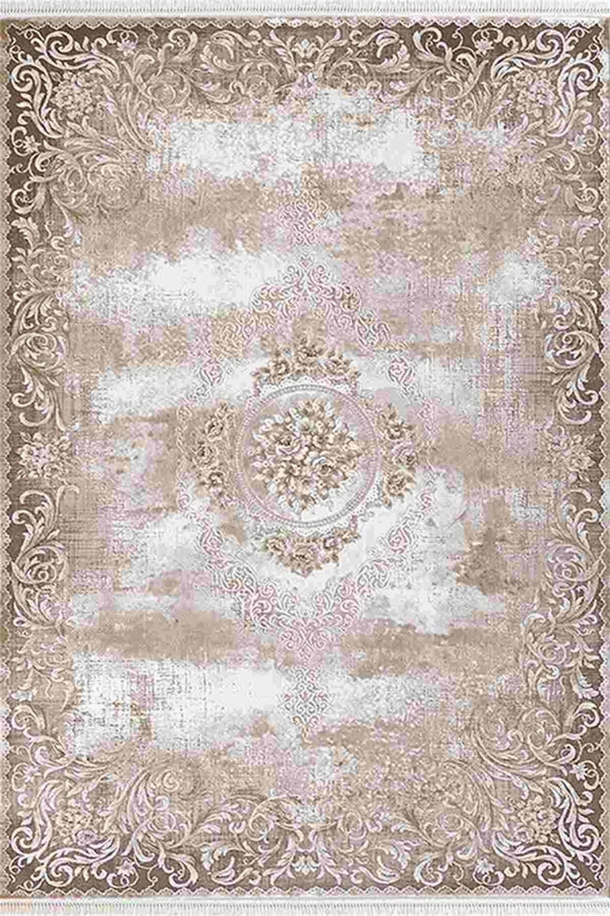 Efsane Halı Esmira 31890 Vizon 8 mm Akrilik Silinebilir Yıkanabilir Orta Kaymaz Dikdörtgen Makine Dokuma Oturma Odası Halısı 180x180 cm