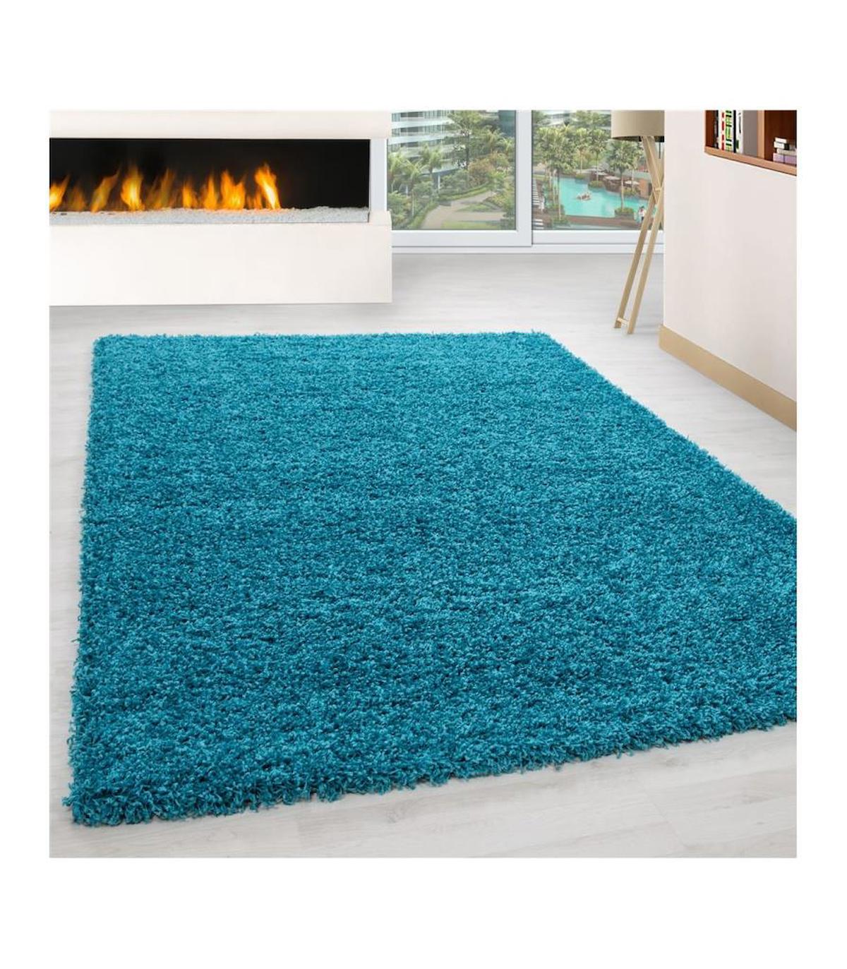 Carpettex Turkuaz 30 mm Polipropilen Antibakteriyel Yıkanabilir Kalın Kaymaz Lateks Taban Dikdörtgen Makine Dokuma Salon Halısı 120x200 cm