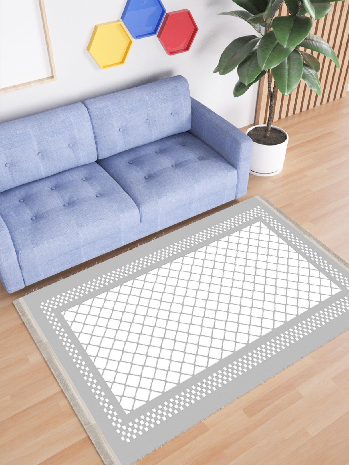 Enbe Collection E-MD0099B Gri 5 mm Pamuk Antibakteriyel Yıkanabilir Orta Kaymaz Dot Taban Dikdörtgen Makine Dokuma Oturma Odası Halısı 80x120 cm