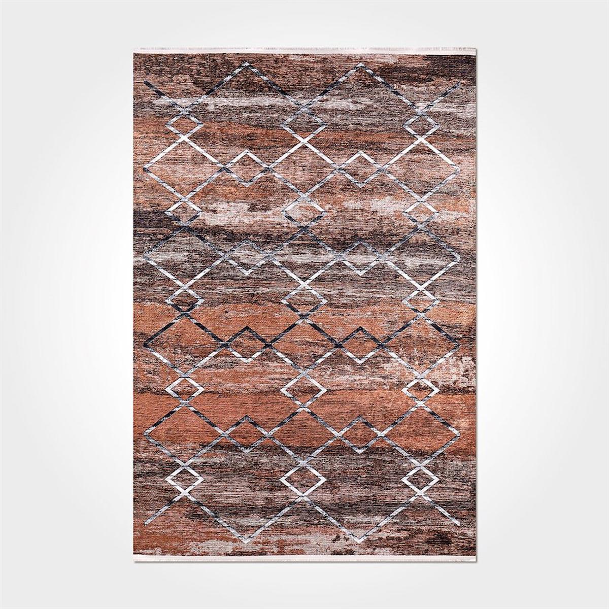 Crea Halı 2173PC Kahverengi Pamuk-Polyester Yıkanabilir İnce Kaymaz Dikdörtgen Makine Dokuma Salon Halısı 160x230 cm