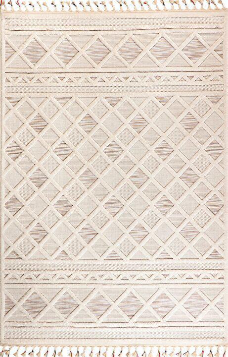 Gümüşsuyu Alvin 12731 Krem 10 mm Polyester Toz Tutmaz Yıkanabilir Orta Kaymaz Pamuk Taban Dikdörtgen Makine Dokuma Salon Halısı 160x230 cm