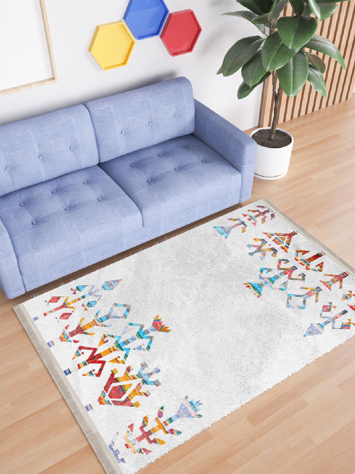 Enbe Collection E-OT4212A Çok Renkli 5 mm Pamuk Silinebilir Yıkanabilir Orta Kaymaz Dot Taban Dikdörtgen Makine Dokuma Oturma Odası Halısı 200x300 cm